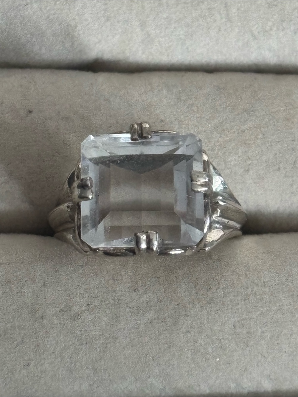 Vintage 925 Sterling Silver Large Square Clear Solitaire Cocktail Ring